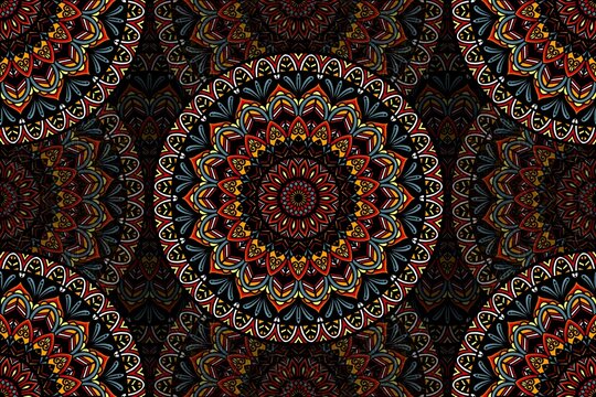 Mandala traditional surface pattern design. Illustration traditional mandala round overlapping shape seamless pattern background. Ethnic geometric pattern use for fabric, home decoration elements.