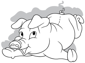 Drawing of a Lying Smiling Piggy