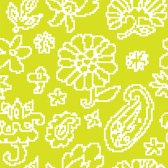 Pixel floral ornaments and flourishing pattern