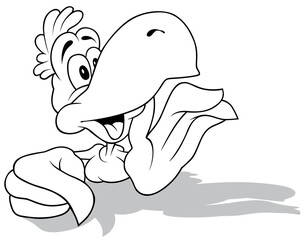 Drawing of a Parrot with a Big Beak Showing Something with its Wing