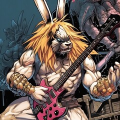 🐰🎸 Heavy Metal Easter Bunny with an Electric Guitar 🤘
