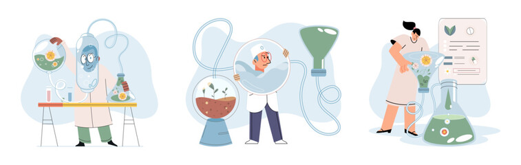 Doctor checking medicinal herbs. Natural herbal medicine selection. Scientist with natural drug research, Green herbal medicine discovery science lab. Scientist doctor making alternative medicine herb