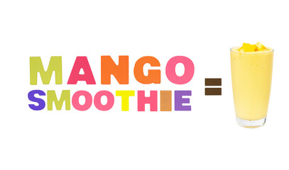 Alphabet MANGO SMOOTHIE English made of wood isolated on cut out PNG. Colorful wooden vocabulary set sort. letter made of wood arrange alphabet as categorize word. Learning medium for children.