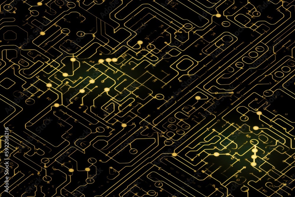 Fototapete Computer circuit. Beautiful seamless pattern picture. Generative AI