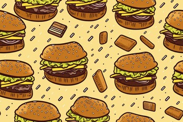  style burgers. Beautiful seamless pattern picture. Generative AI