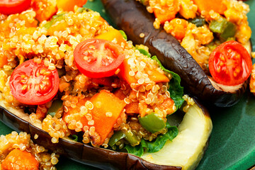 Yummy vegetarian food, stuffed eggplant