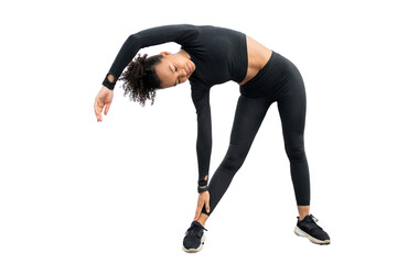 A woman doing an exercise in a fitness suit, transparent background, png.