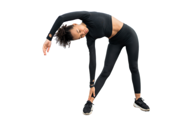 A woman doing an exercise in a fitness suit, transparent background, png.