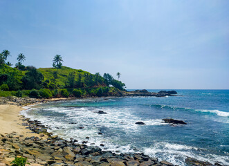 Beautiful tropical landscape on the ocean shore of Sri Lanka. Photography for tourism background,...
