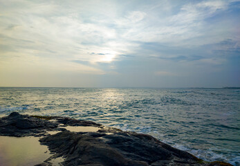 Beautiful tropical landscape on the ocean shore of Sri Lanka. Photography for tourism background,...