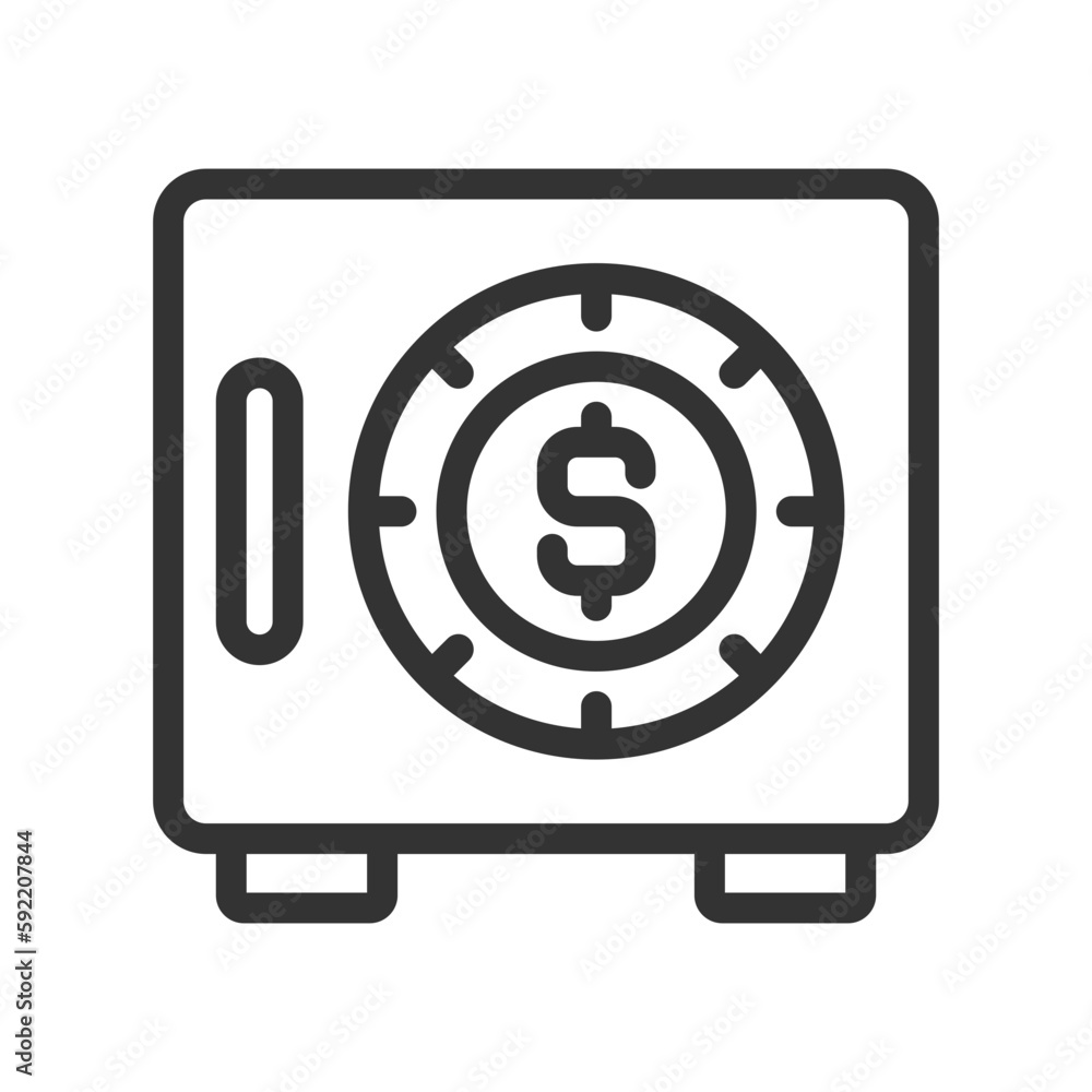 Poster safe pixel perfect linear icon. cash box. secure container for storing money. storage space. thin li