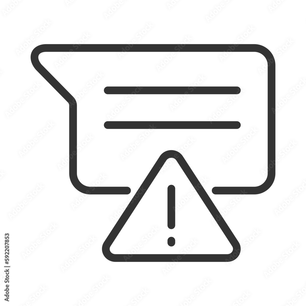 Poster message is not sent pixel perfect linear icon. communication failure. messenger error. warning sign.