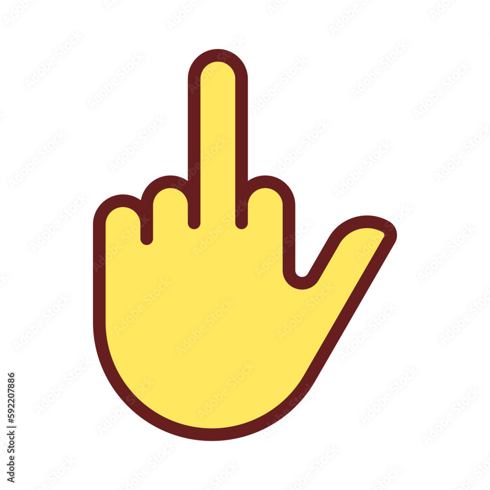 Poster middle finger pixel perfect rgb color icon. obscene hand gesture. offensive non verbal message. isol