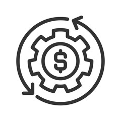 Money management pixel perfect linear icon. Achieve financial success. Cash transformation. Budgeting. Thin line illustration. Contour symbol. Vector outline drawing. Editable stroke. Arial font used
