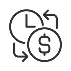 Wages pixel perfect linear icon. Hourly earnings. Employee monetary compensation. Overtime pay. Thin line illustration. Contour symbol. Vector outline drawing. Editable stroke. Arial font used
