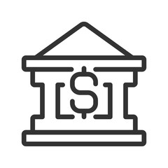 Bank building pixel perfect linear icon. Financing business. Borrow money. Personal loans. Cash needs. Thin line illustration. Contour symbol. Vector outline drawing. Editable stroke. Arial font used