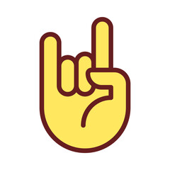 Horn gesture pixel perfect RGB color icon. Punk subculture symbol. Expression. Body language. Isolated vector illustration. Simple filled line drawing. Editable stroke. Arial font used