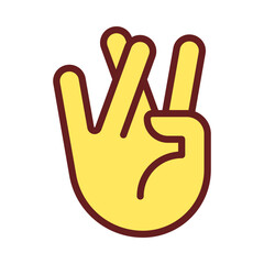 Praying for good luck pixel perfect RGB color icon. Crossed ring and middle fingers. Hand gesture. Isolated vector illustration. Simple filled line drawing. Editable stroke. Arial font used