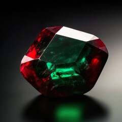 Perfectly cut smaragd gemstone, perfectly shaped, shining red on a black background