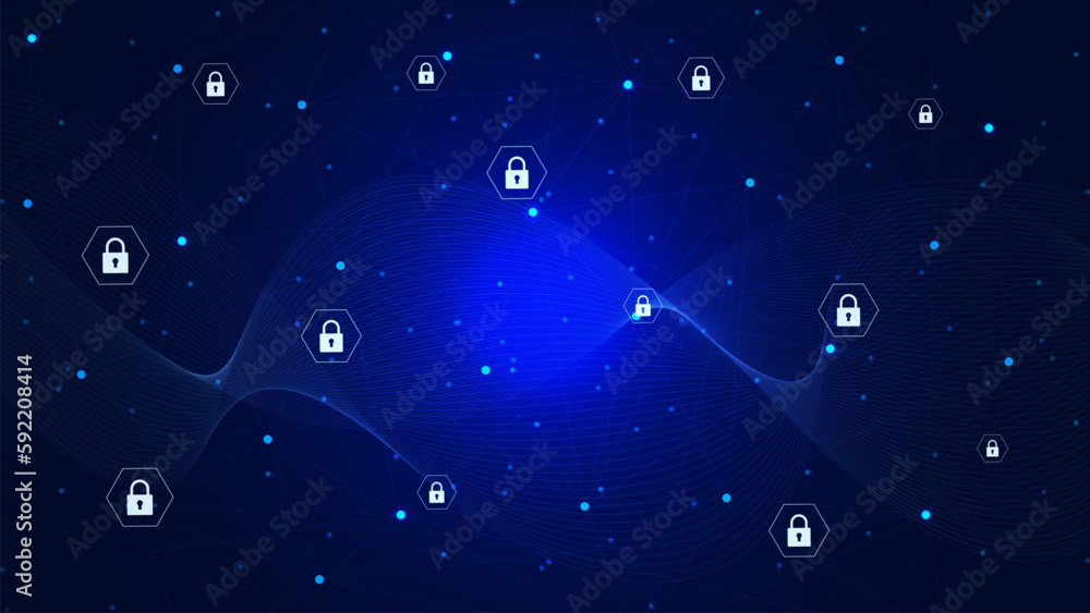 Poster cyber security padlock with keyhole network protection background. personal data security and policy