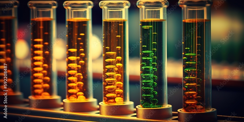 Poster empty test tubes on a lab bench at a biotechnology generative ai