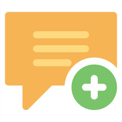 Add chat line icon, outline vector sign,  Speech bubble with plus symbol, logo illustration.Speech bubble add icon isolated on yellow vector image