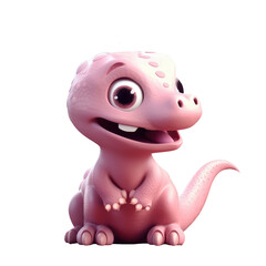 3d icon cute Dino Funny pink Dinosaur baby illustration in cartoon style on Isolated Transparent png background. Generative ai