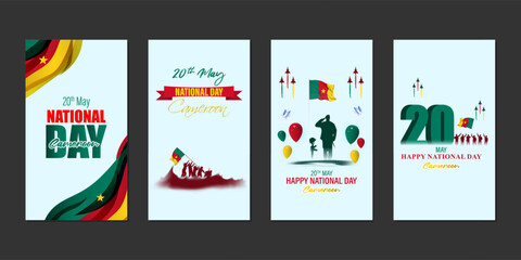 Vector illustration of Cameroon National Day social media story feed set mockup template