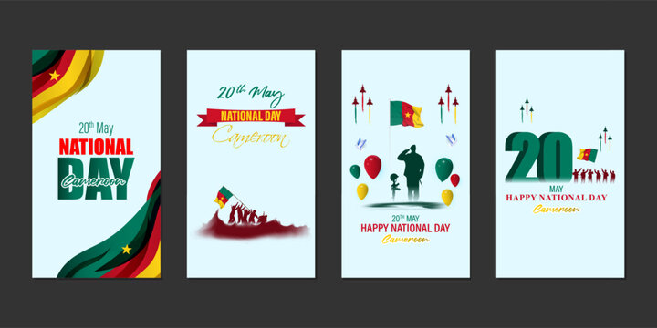 Vector illustration of Cameroon National Day social media story feed set mockup template
