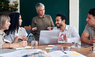 Planning, talking and business people in a meeting at work for a collaboration, advice or agenda....