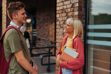Two university students talking.
