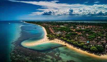 Aerial view of Sanur beach, Bali, Indonesia Generative AI