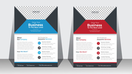 Corporate busienss a4 flyer vector template design for a digital marketing company. Annual report geometric proposal poster and brochure cover.
