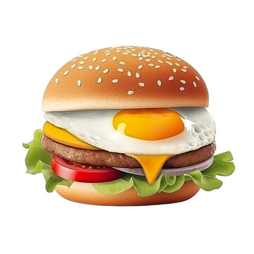 3d Burger with egg, craft burger, cheese burger, vegetables and tomato, oil paint, realistic 3d, detailed render. Street food, take-away. Fast food digital illustration.