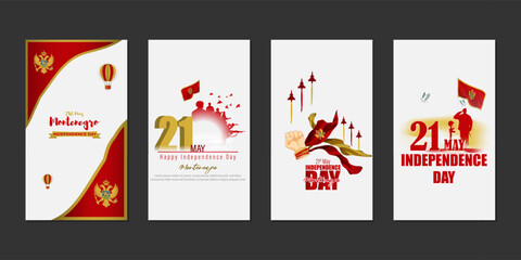 Vector illustration of Montenegro Independence day social media story feed set mockup template