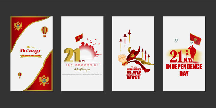 Vector illustration of Montenegro Independence day social media story feed set mockup template - Powered by Adobe