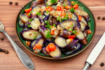 Stew eggplant and tomato salad.