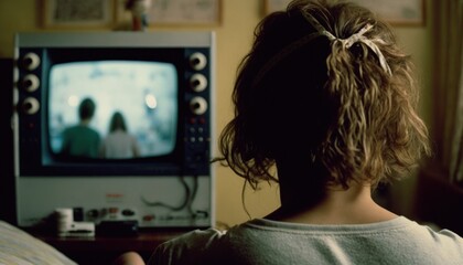 Kid playing videogames in the 1980s on al old tv
