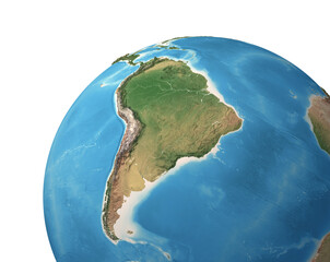 Obraz premium High resolution satellite view of Planet Earth, focused on South America, Amazon Rainforest, Andes Cordillera - 3D illustration, elements of this image furnished by NASA.