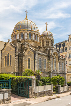Russian Orthodox church of Biarritz with its dome in France