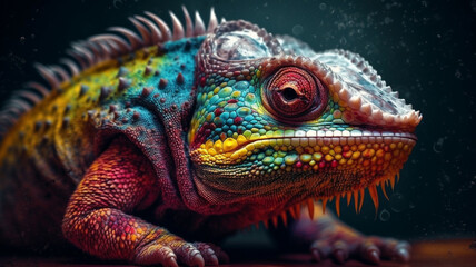 Fototapeta premium 水中のカラフルイグアナ,generative AI