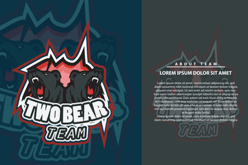 Modern and Creative Two Bear with Text logo Isolated E sports Tournament Badge Logo Vector for Gaming League or Sports Team vector illustration with mockup presentation