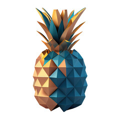 3d icon cute pineapple blue and gold fruits and vegetables summer illustration low poly sweet character polygon on Isolated Transparent png background. Generative ai