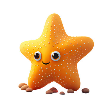 3d icon cute Starfish smiling cartoon illustration. Kawaii summer Ocean fish Minimal tropic beach object isolated Transparent background png. Generative ai