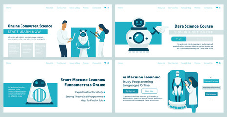 Fototapeta na wymiar Web banner set for machine learning course offer