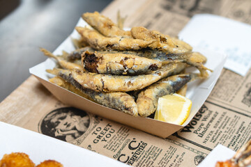 Small battered fish. Horse mackerel.Cooking and food concept.