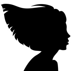The silhouette of a beautiful woman with short hair flowing in the wind in profile. Template for postcards, greetings, flyers, banners for a beauty salon, hairdresser or Women's Day on March 8