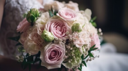 Beautiful bridal bouquet close up, made with generative ai