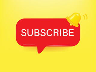 3D Subscribe Bar with Bell Button Isolated. Render Subscription Icon with Handbell. Subscribe to Channel Vlog or Blog. Social Media and Marketing Concept.