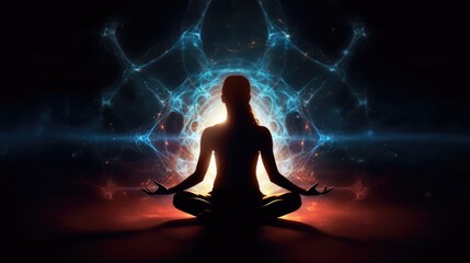 Person sitting in lotus position and meditate, made with generative ai